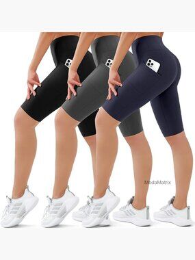 3 Pack High Waisted Tummy Control Biker Shorts with Pockets